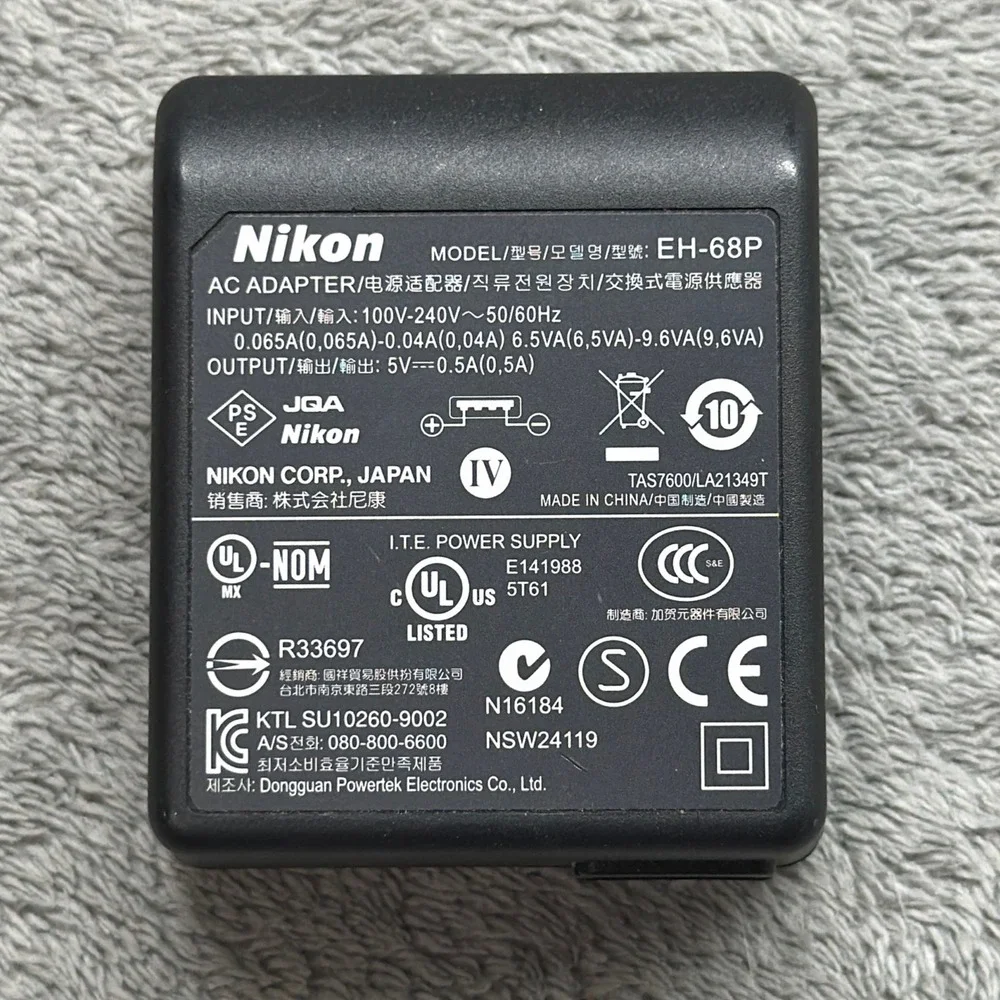Nikon EH-68P AC Adapter Wall Charger 5V 0.5A Black USB Port OEM